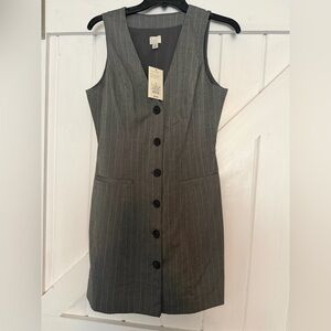 A New Day Gray Pinstripe Button-Down Midi Dress